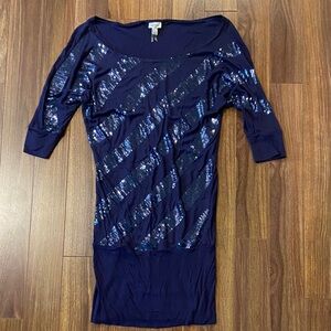 Dynamite Navy Sequin Long Sleeve Dress